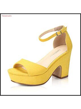 Platform Heeled Sandals Chunky Block Heel Open Peep Toe Ankle Strap Suede